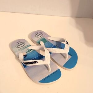 NEW Havaianas Ocean Blue and White‎ Surf Sandals Flip Flops Child 13/1 Youth